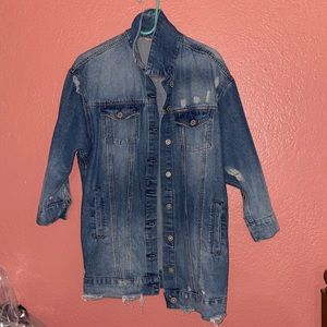 Distressed Denim Long Jacket